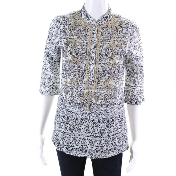 Figue White Black Metallic Embellished Tunic , XXS, Little Oversized, EUC - Picture 1 of 5